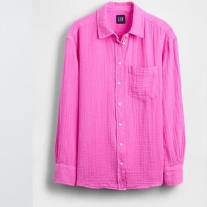 GAP Pink 100% Gauze Cotton Long Sleeve Big Shirt Size Small